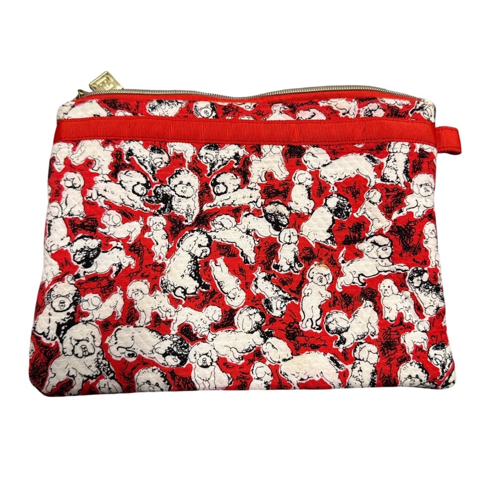 Carolina Herrera Target Dog Print Pouch‎ Cosmetic Bag Red White Makeup New